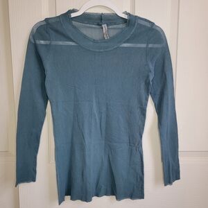Cynthia‎ Ashby Long Sleeve Mesh Tee Light Blue Size XS Sheer Top